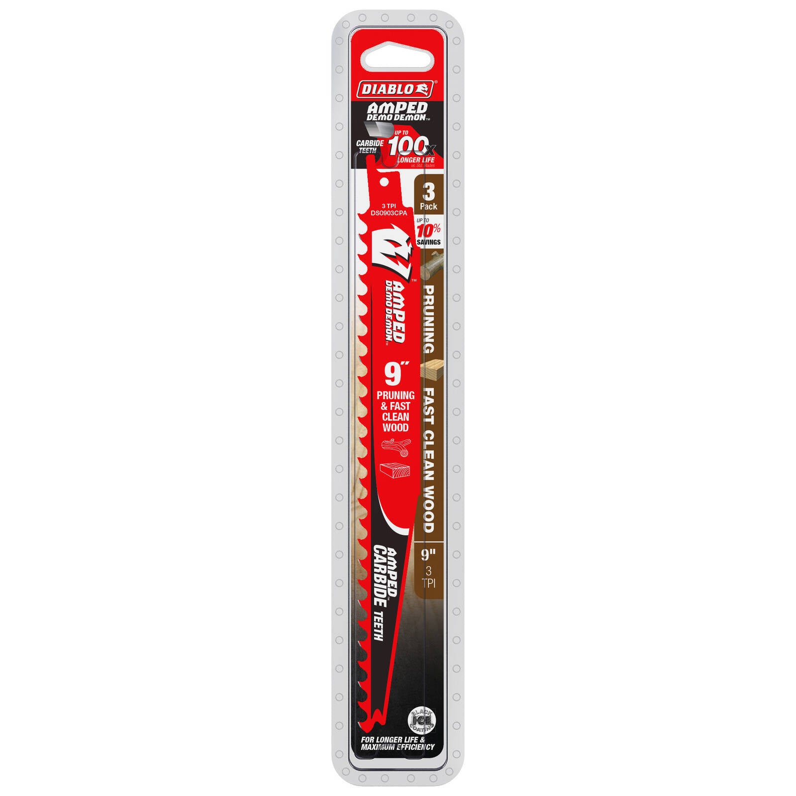 Diablo 9" Demo Demon 3TPI Carbide Reciprocating Saw Blade for Pruning & Clean Wood - 3 Pack