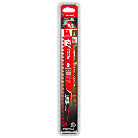 Diablo 9" Demo Demon 3TPI Carbide Reciprocating Saw Blade for Pruning & Clean Wood - 3 Pack