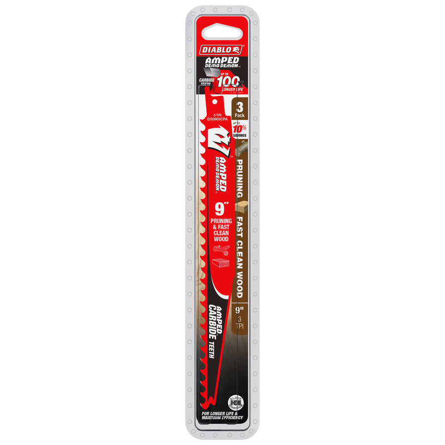 Diablo 9" Demo Demon 3TPI Carbide Reciprocating Saw Blade for Pruning & Clean Wood - 3 Pack
