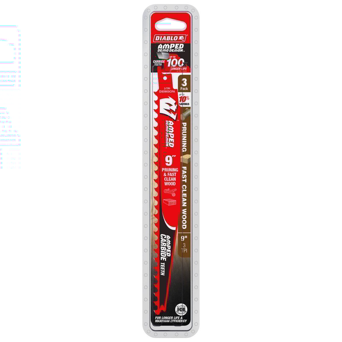 Diablo 9 Amped Demo Demon Carbide Reciprocating Saw Blade 3 Pack - 55mm x 305mm - Durable for Pruning and Clean Wood