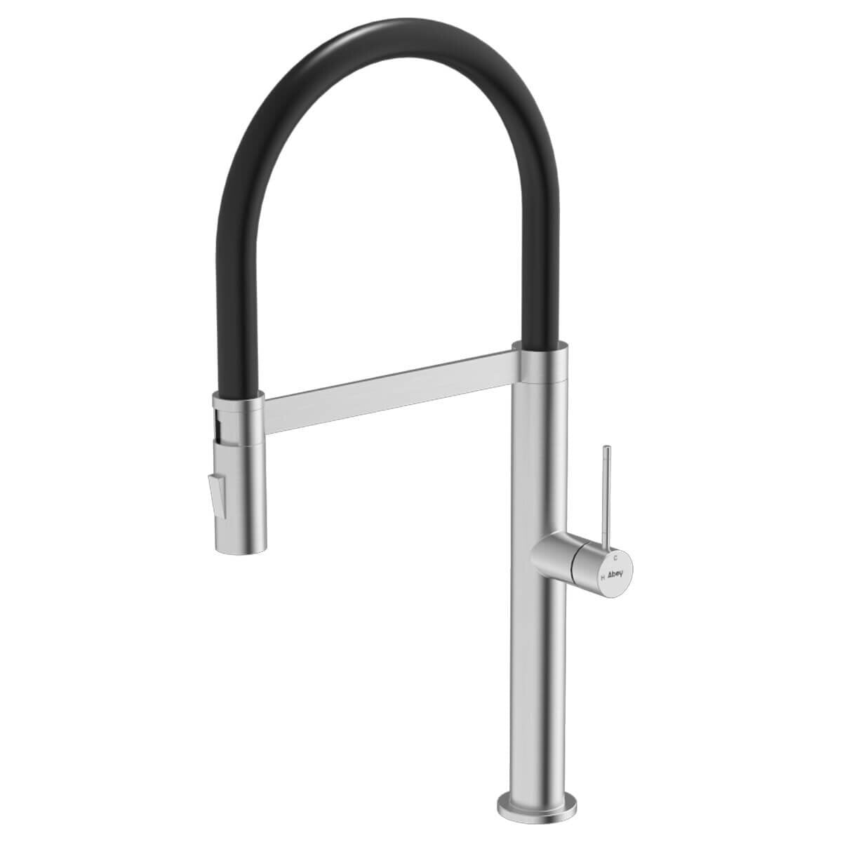 Abey 304 Chef pull out kitchen mixer tap - dual spray, brushed stainless steel, 5 star rating - KTA019-BR