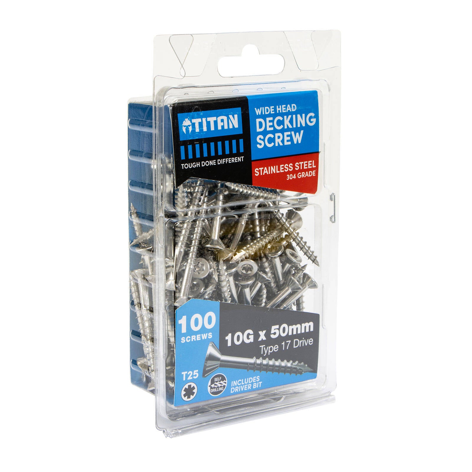 Titan Wide Head Decking Screws 10G x 50mm 304 Stainless Steel - 100 Pack