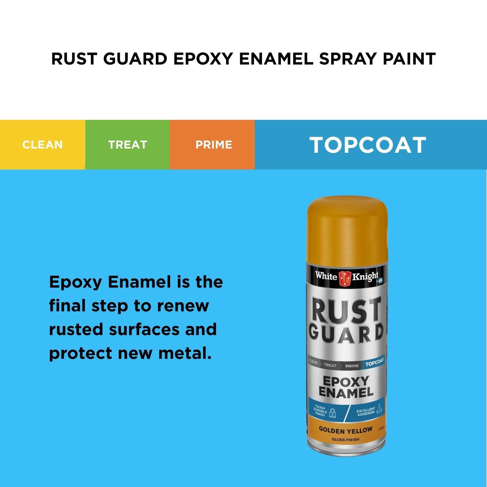 White Knight Rust Guard 310g Golden Yellow Gloss Epoxy Enamel Spray Paint for Metal