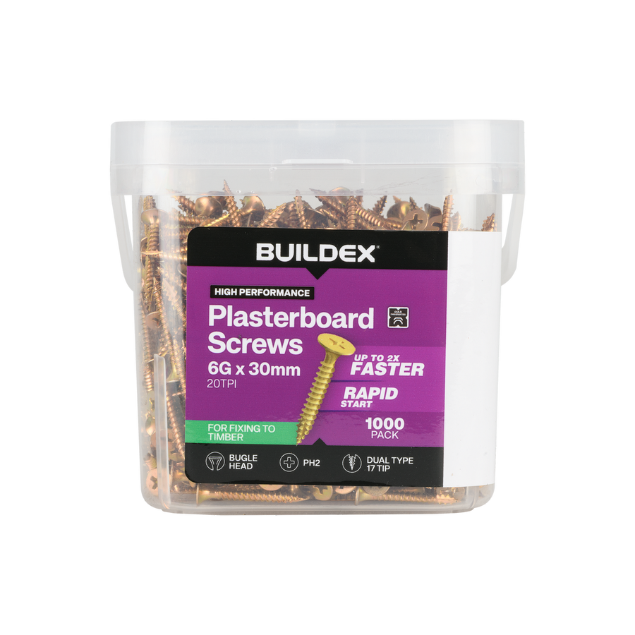 Buildex Plasterboard Screws - 6g x 30mm - Gold Passivated - 1000 Pack - Corrosion Resistant - SuperSaverAU - view 1
