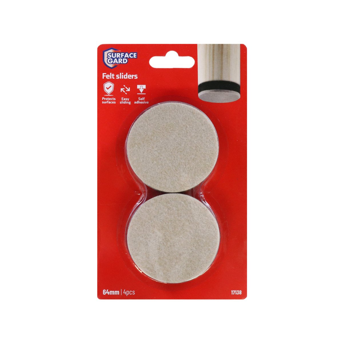 Surface Gard Heavy Duty Felt Sliders - 64mm - Felt - Self Adhesive - 4 Pack - SuperSaverAU - view 4
