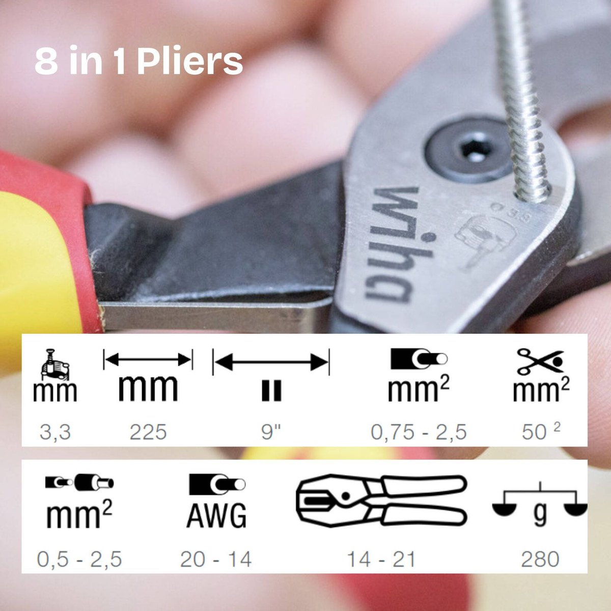Wiha 8 in 1 Multi Function Pliers - 209mm - Steel - Ergonomic Design - SuperSaverAU - view 5
