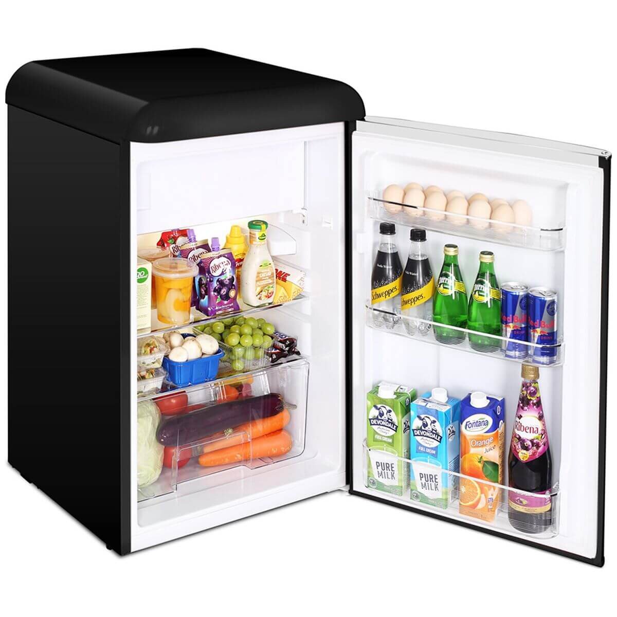 Husky 118L retro style bar fridge - black, 12L freezer compartment, adjustable shelves - HUSRET135BKHU