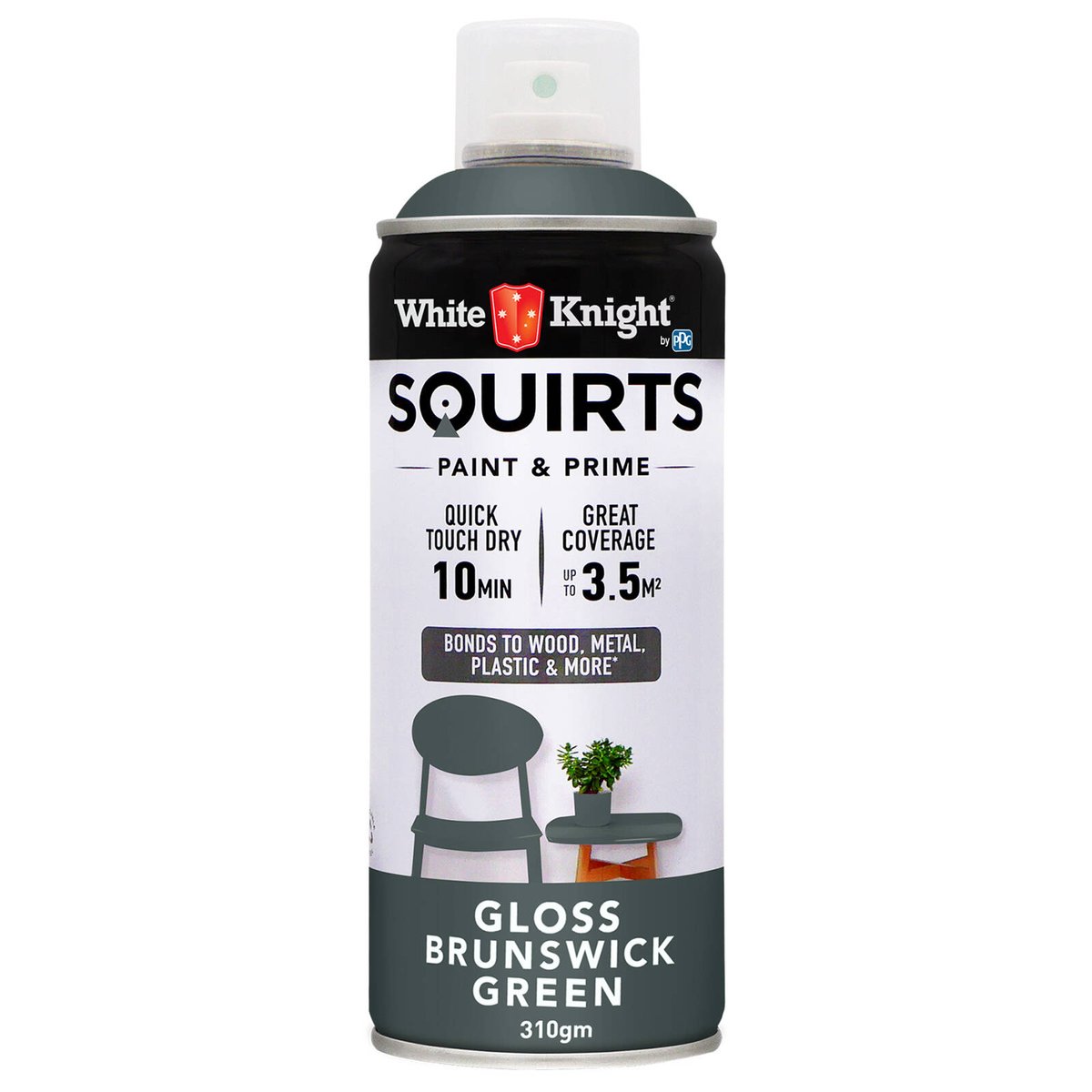 White Knight Squirts Brunswick Green Gloss Spray Paint 310g Durable Finish - SuperSaverAU - view 1