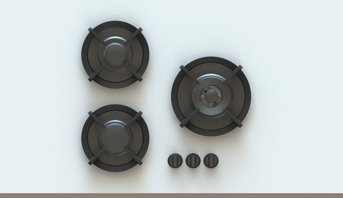 Pitt natural gas cooktop - 3 burners including wok burner - brass finish, cast iron trivets - CAPITAL