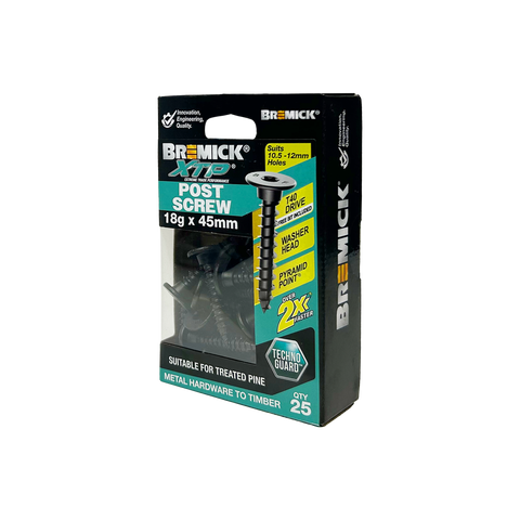 Bremick XTP Post Screw 18g x 45mm - Technoguard Black - 25 Pack - Durable Fastening - SuperSaverAU - view 1