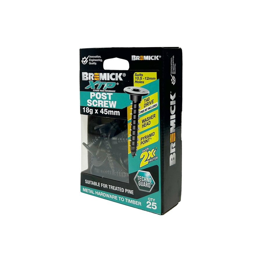Bremick XTP Post Screw 18g x 45mm - Technoguard Black - 25 Pack - Durable Fastening - SuperSaverAU - view 1