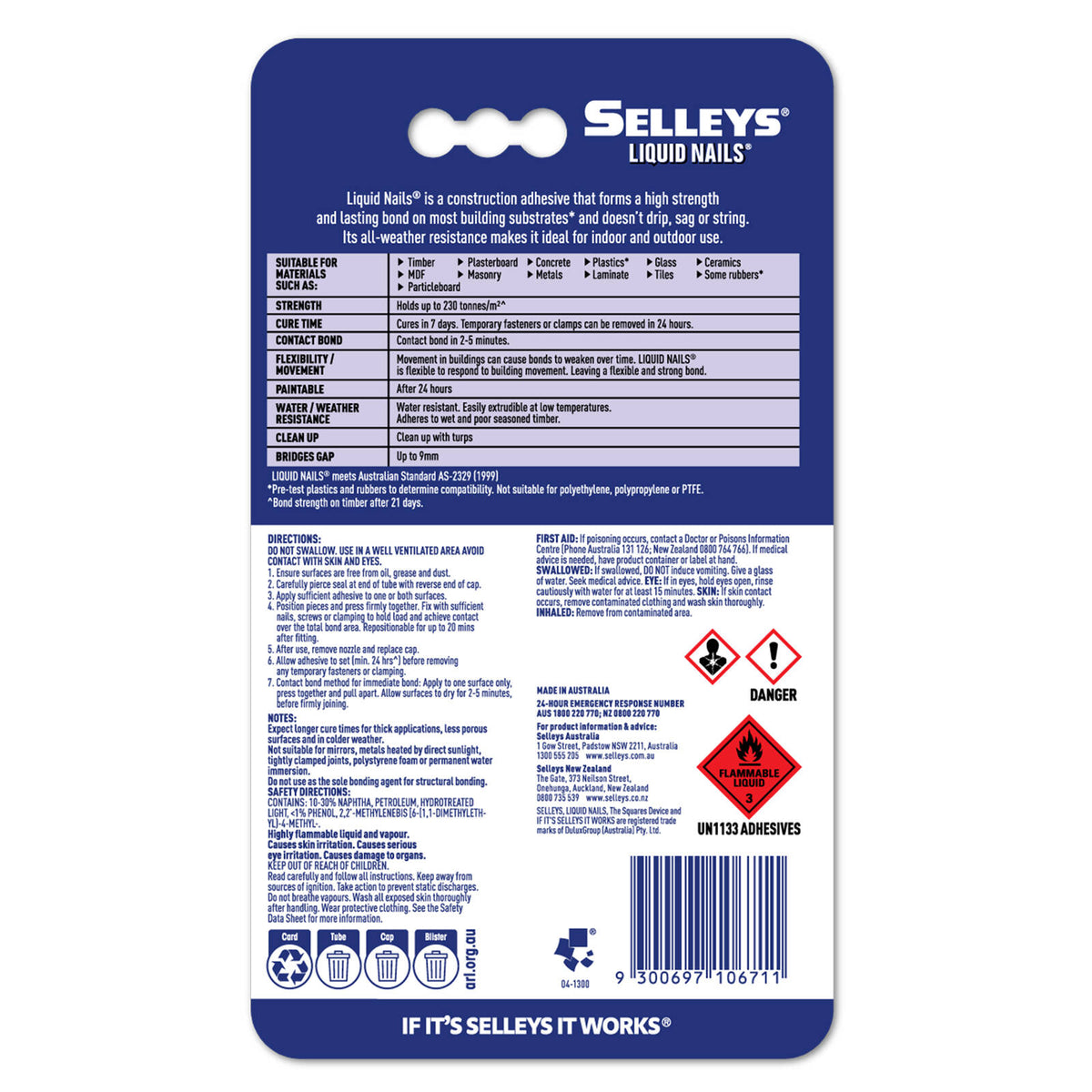 Selleys 100g Liquid Nails Construction Adhesive - Multi-Surface, High Strength