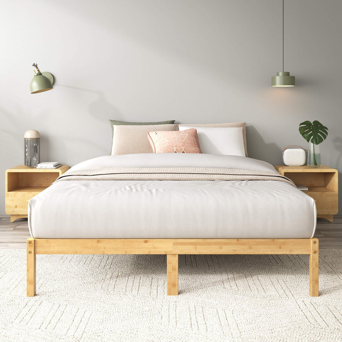 Zinus Moiz King Bamboo Wooden Bed Base - Bamboo Frame and Legs, No Box Spring Required - AU-FBMMB2ZC-12K