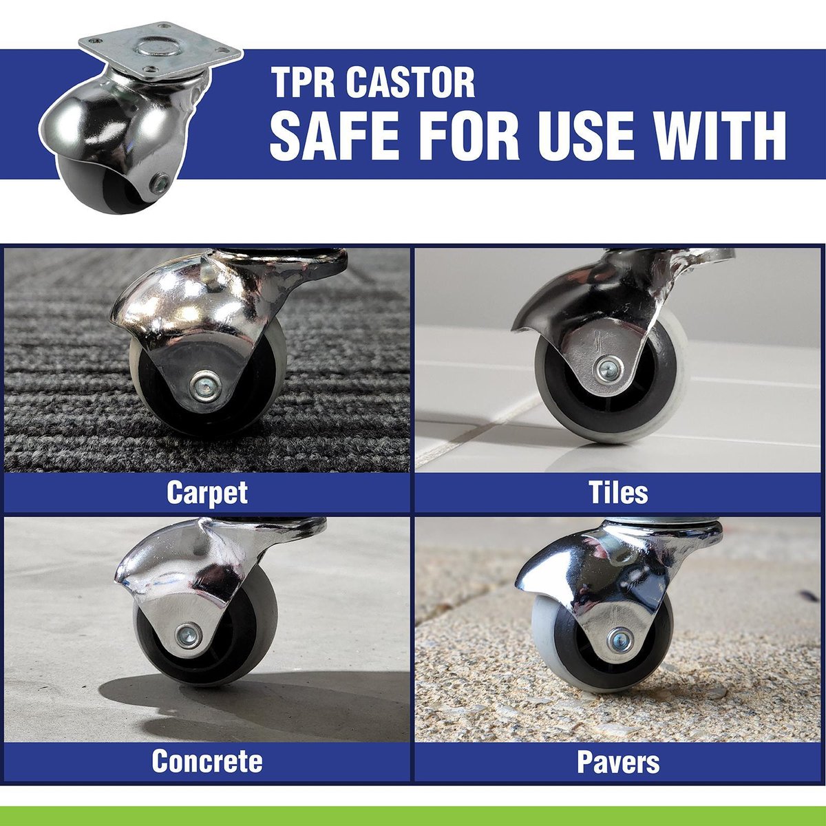 Easyroll 38mm Swivel Plate TPR Ball Wheel Castor - 25kg Load Capacity - Grey - SuperSaverAU - view 4