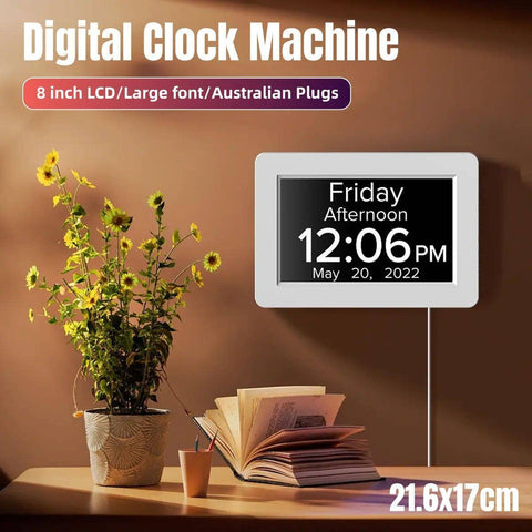 8 Inch (20 cm) Digital Calendar Day Clock with Large Bold Day and Date Display - White, LED