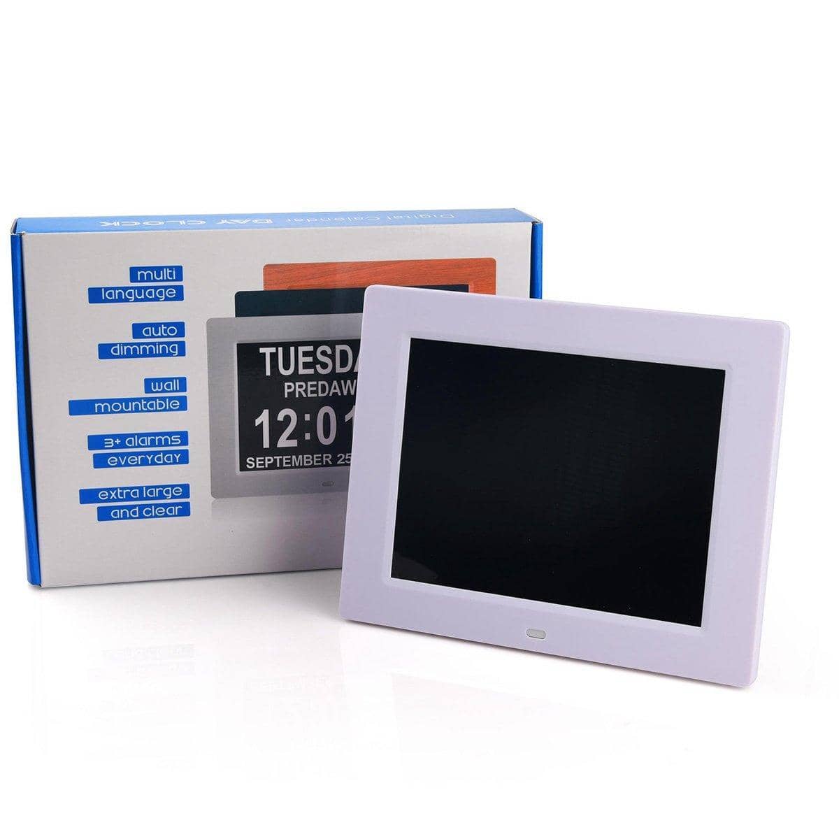 8 Inch (20 cm) Digital Calendar Day Clock with Large Bold Day and Date Display - White, LED - view 3