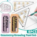 8 Piece Geometry Set with Compass and Ruler in Metal Tin - Pink - view 2
