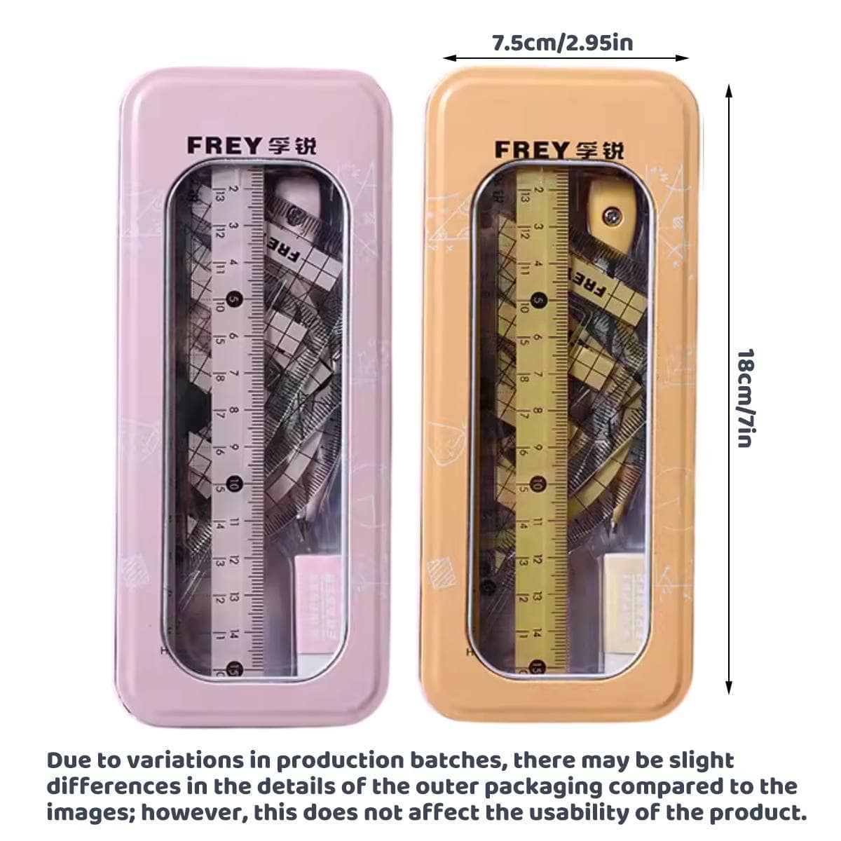 8 Piece Geometry Set with Compass and Ruler in Metal Tin - Pink - view 4