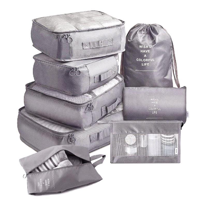 8 Piece Packing Cubes Travel Organiser Set - Grey