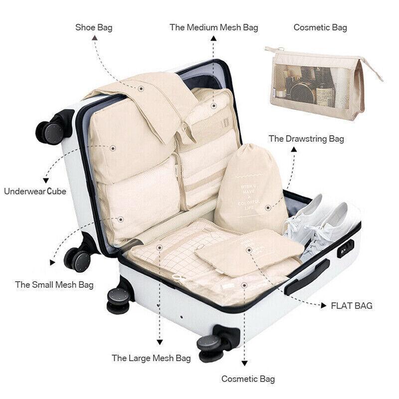 8 Piece Packing Cubes Travel Organiser Set - Grey - view 7