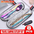 8 Piece Portable Stainless Steel Travel Cutlery Set with Case for Camping and Picnics