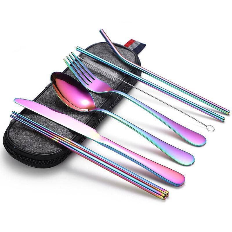 8 Piece Portable Stainless Steel Travel Cutlery Set with Case for Camping and Picnics - view 2