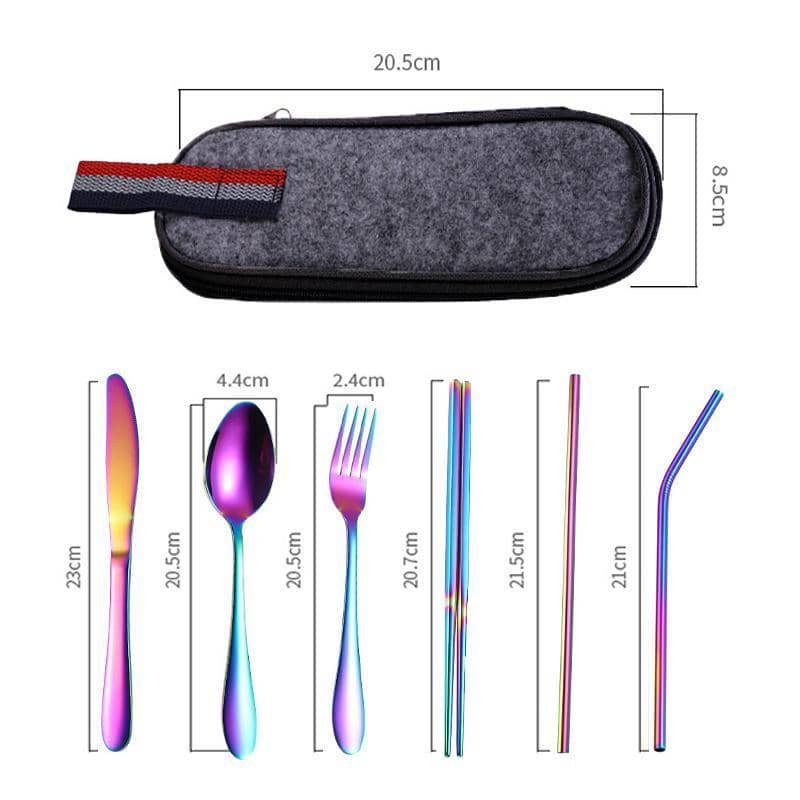 8 Piece Portable Stainless Steel Travel Cutlery Set with Case for Camping and Picnics - view 3