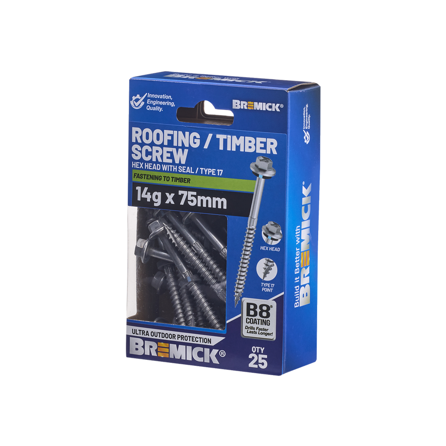 Bremick Hex Timber Screw 14g x 75mm - B8 Coating - Box of 25 - Corrosion Resistant - SuperSaverAU - view 1