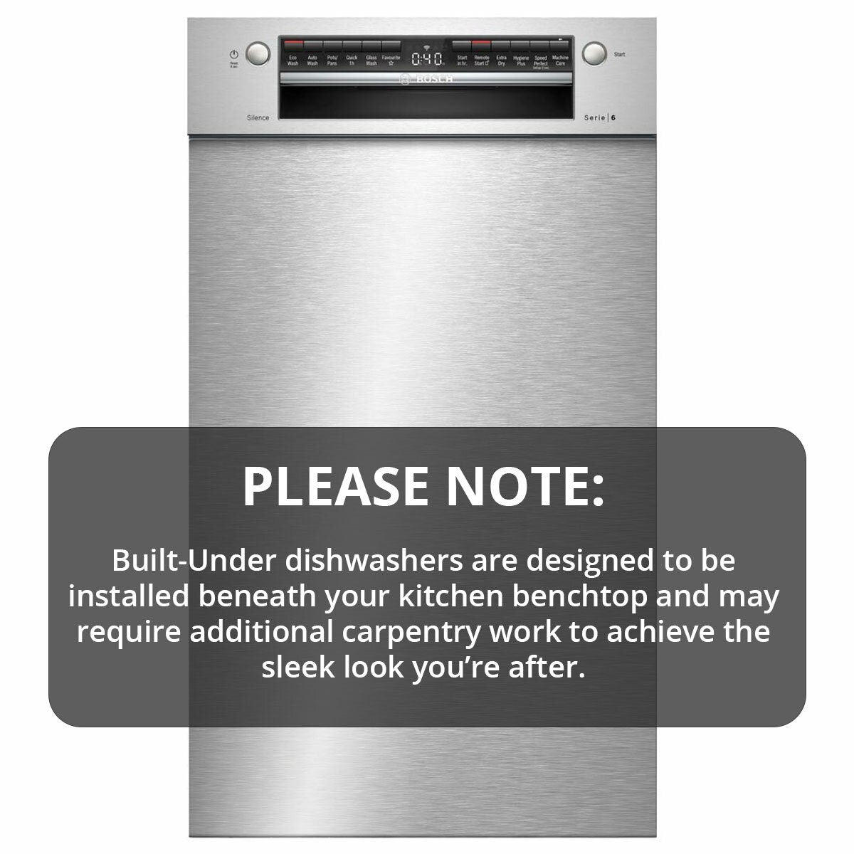 Bosch 45cm Series 6 Built Under Dishwasher - 11 Place Settings - Stainless Steel - SPU6IMS01A