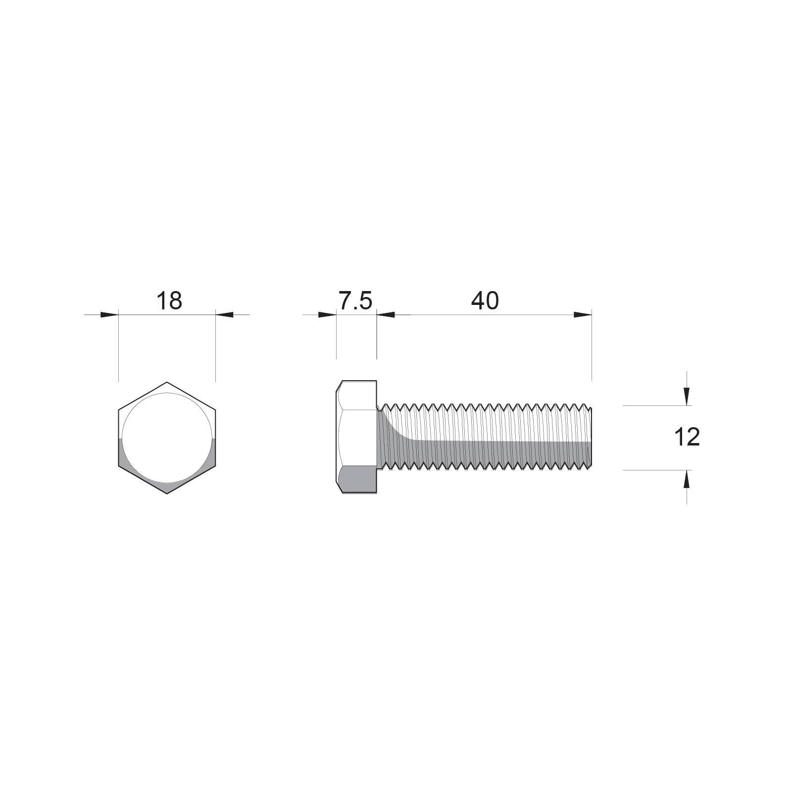 ZENITH M12 x 40mm Hot Dip Galvanised 4.6 Grade Hex Head Bolts and Nuts 12 Pack