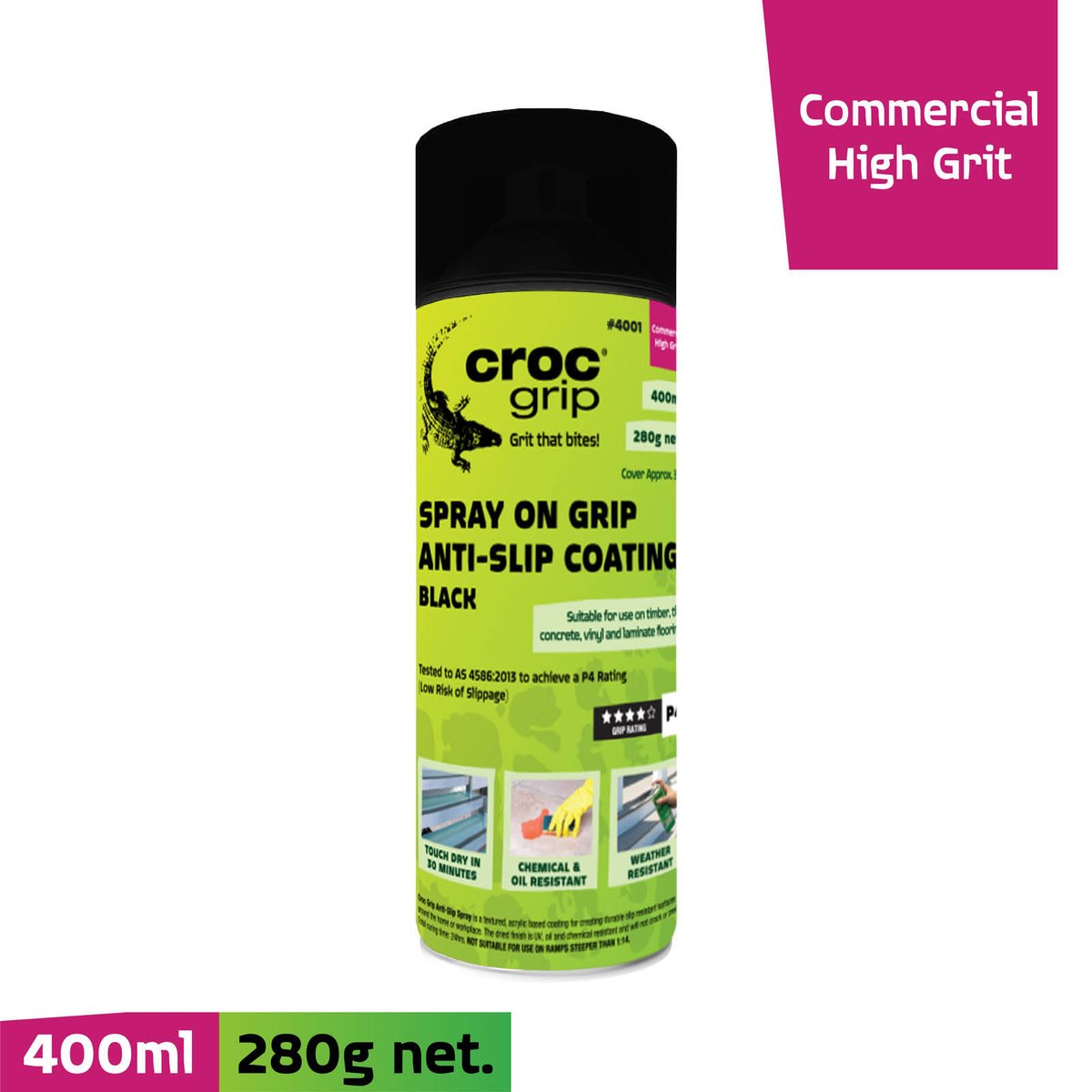 Croc Grip Spray on Black Anti Slip Coating - 400ml - P4 Rated - Durable Finish - SuperSaverAU - view 2