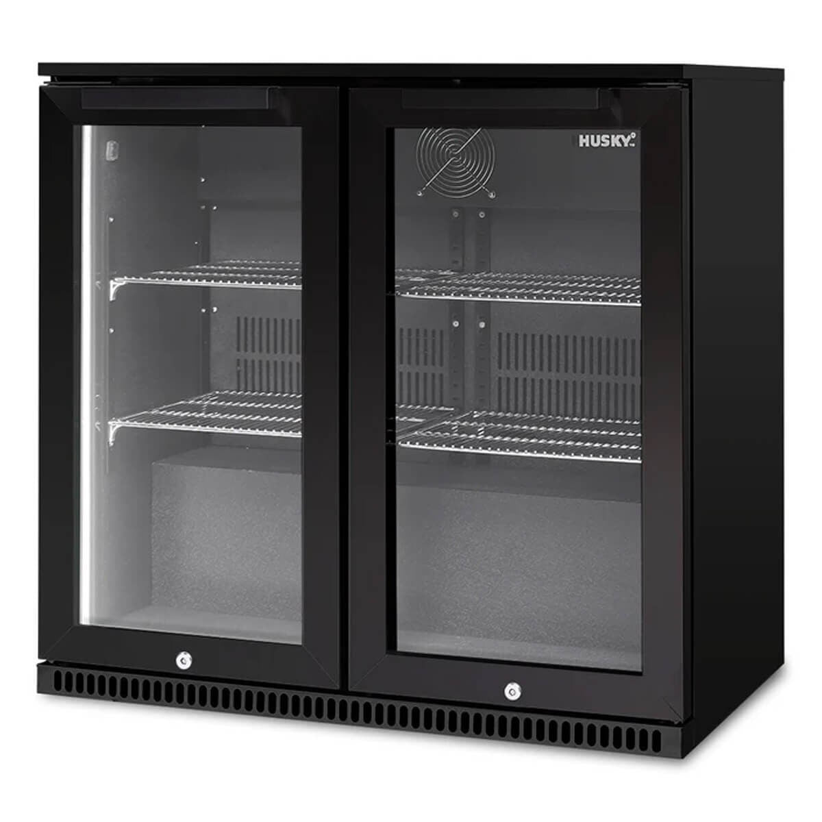 Husky double door outdoor beverage fridge - black, anti-condensation glass doors - ALFC2BLK840ELB