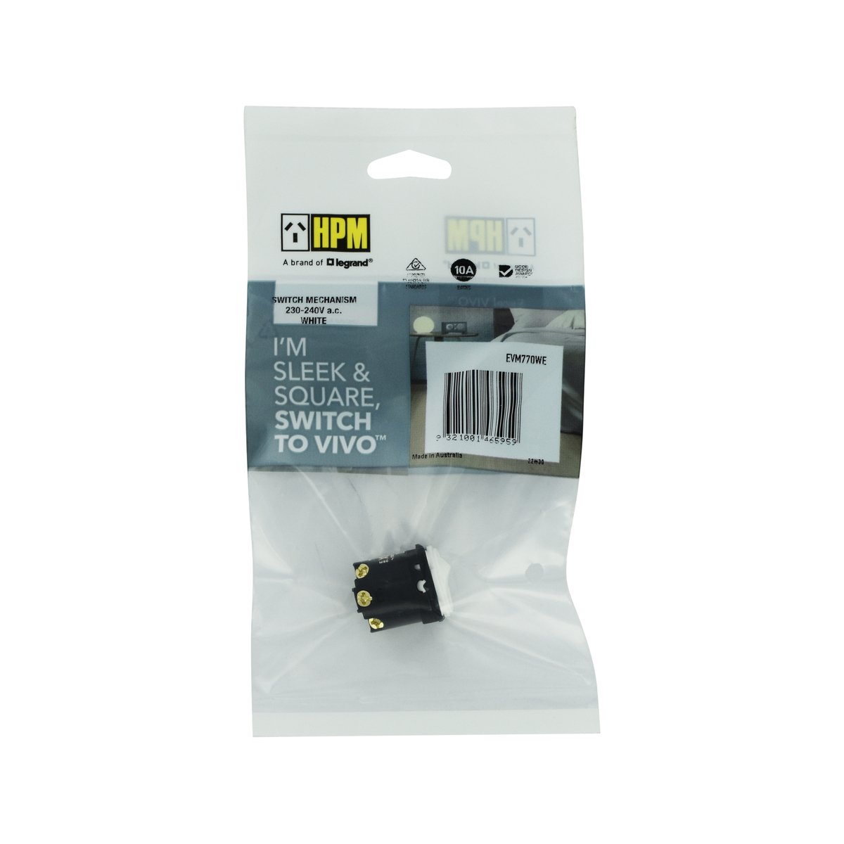 HPM Vivo 10A Rocker Switch Mechanism - 240V - White - Durable & Easy Install - SuperSaverAU - view 3
