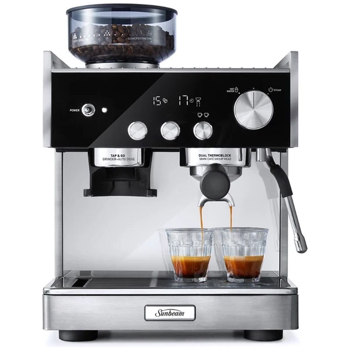 Sunbeam Origins dual espresso coffee machine - stainless steel - 58mm group head - 15 bar - EMM7300SS