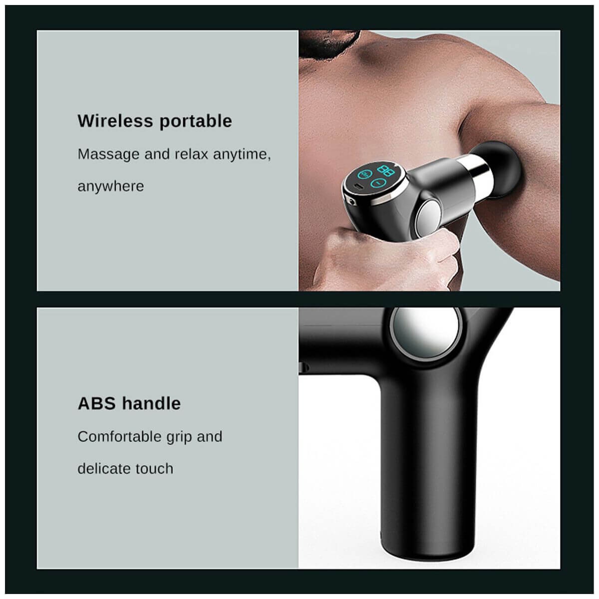 Fitsmart Mini Massage Therapy Device - LCD Display, 6 Speed Settings, 4 Attachments, Black - 10002660