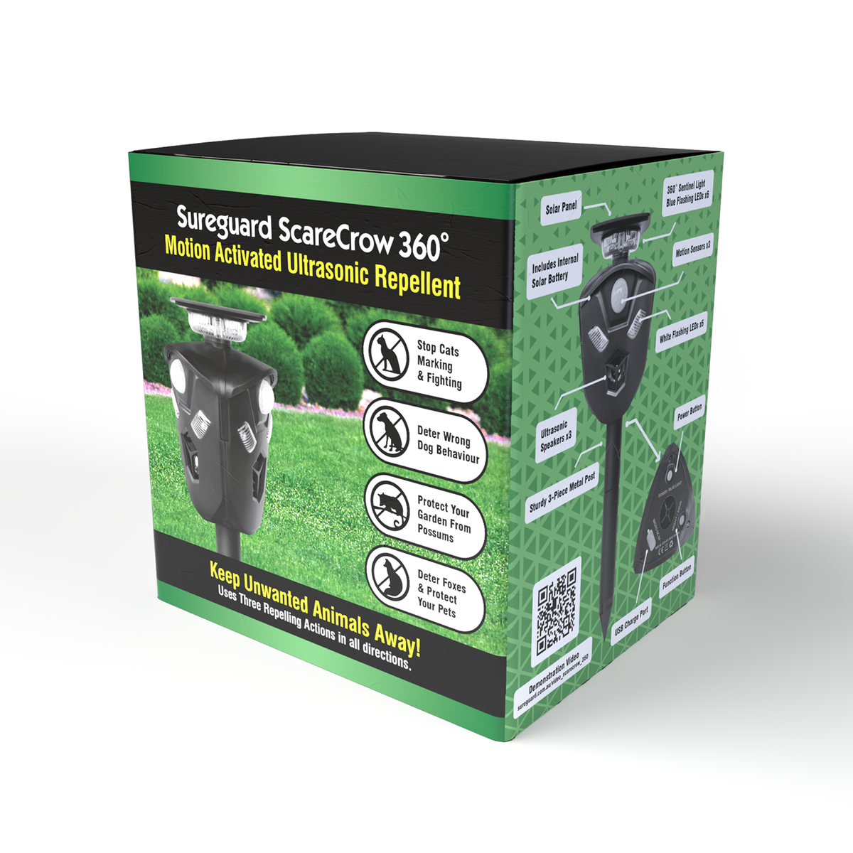 Sureguard Scarecrow Motion Activated Ultrasonic Animal Repellent - 145mm x 153mm x 120mm - Solar-Powered - 360-Degree Coverage - Deters Dogs, Cats, Deer, Rabbits - SuperSaverAU - view 2