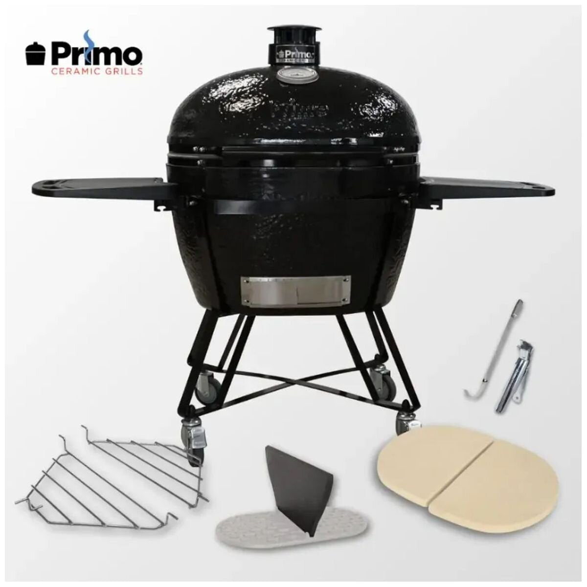 Primo Oval Charcoal All-In-One Ceramic Grill - Black Ceramic Finish - 500 sq. in. Cooking Area - PGCXXLCG