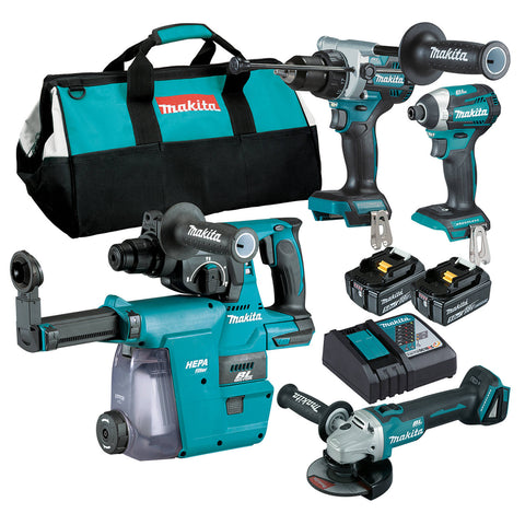 Makita Brushless 4 Piece 18V Combo Kit with 2 x 5.0Ah Batteries DLX4148TX1