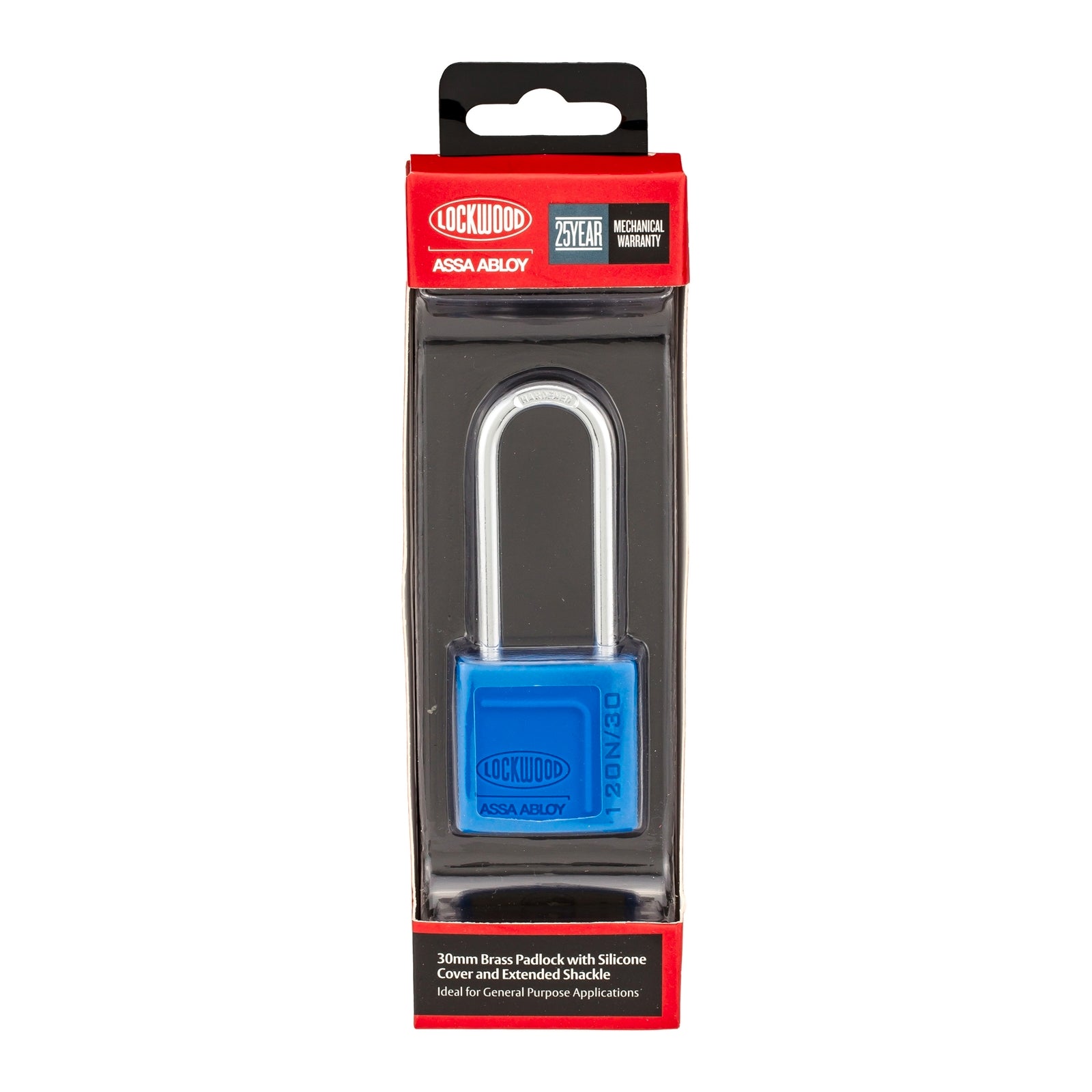 Lockwood 30mm Alloy Silicon Long Shackle Padlock - Brass, 50mm Clearance