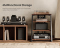 4 Tier Media Stand - Walnut - Adjustable Corner Shelf for Turntable, Console, AV Receiver and Speakers