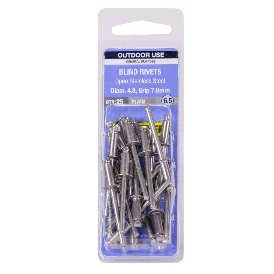 Otter Open Stainless Steel Blind Rivets 25 Pack - 4.8 x 7.9mm - SuperSaverAU - view 1