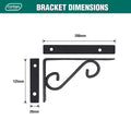 Carinya Scroll Stayed Bracket - 200 x 125mm - Powder Coated Steel - Black - SuperSaverAU - view 4