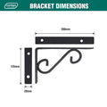 Carinya 200 x 125mm Black Powder Coated Steel Scroll Stayed Bracket 100kg