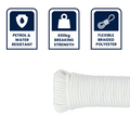 Grunt 6mm x 40m White Polyester Marine Braided Rope 650kg
