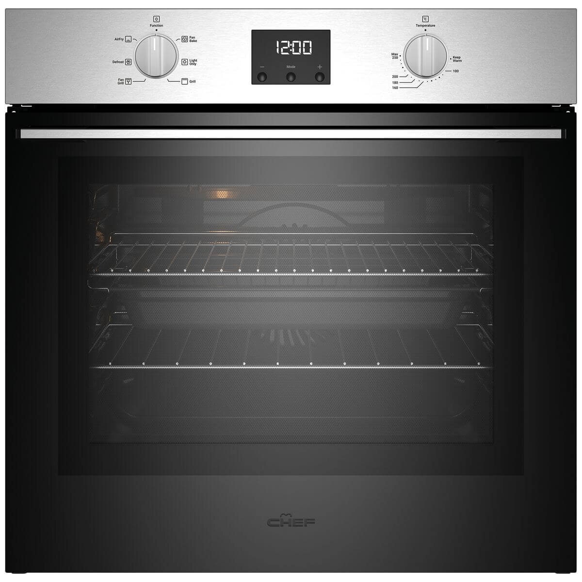 Chef 60cm electric oven 80L with AirFry - stainless steel, 6 functions, 10A plug-in - CVE6414SC