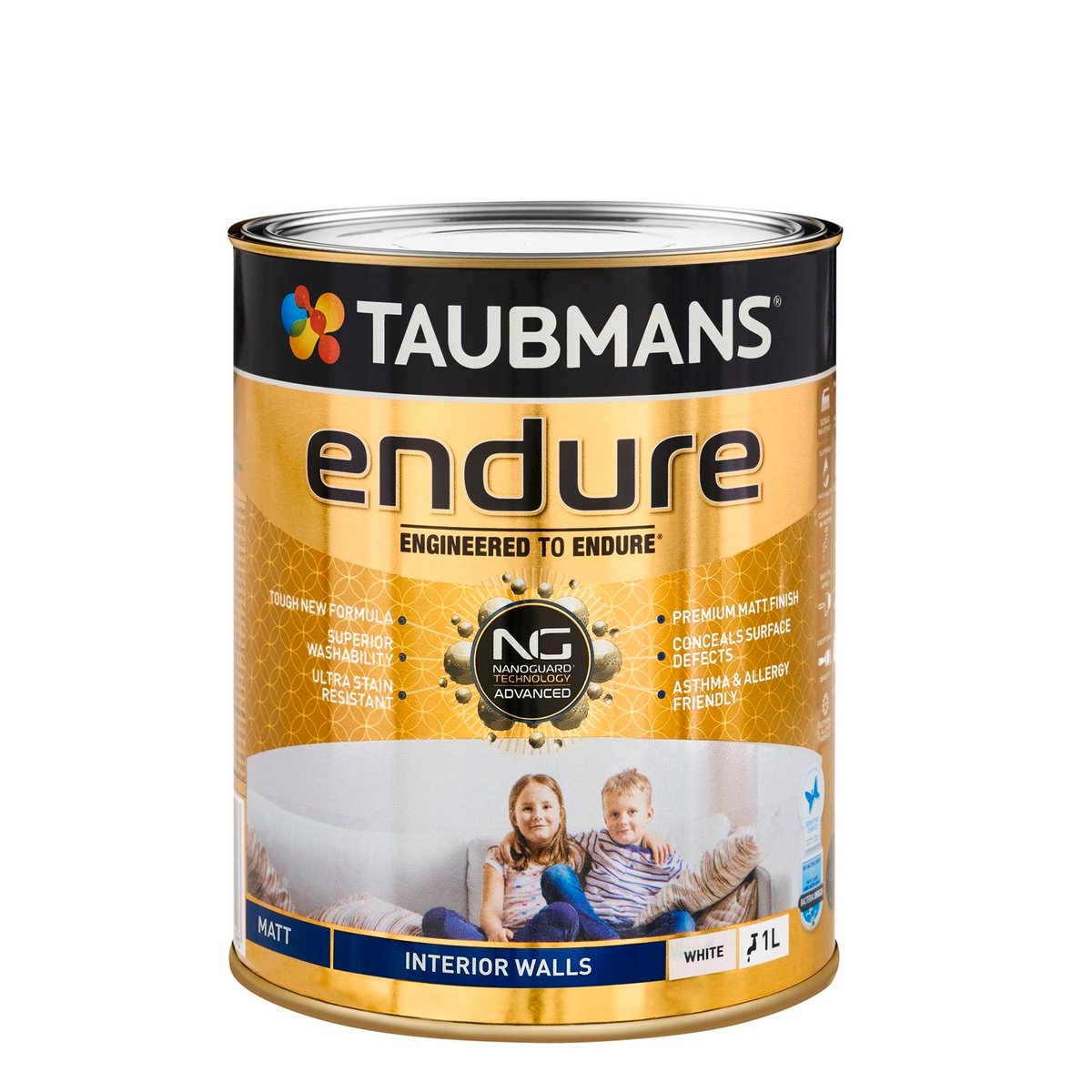 Taubmans 1L White Matt Endure Interior Walls Paint - Water Based - Stain Resistant - Quick Dry - SuperSaverAU - view 1