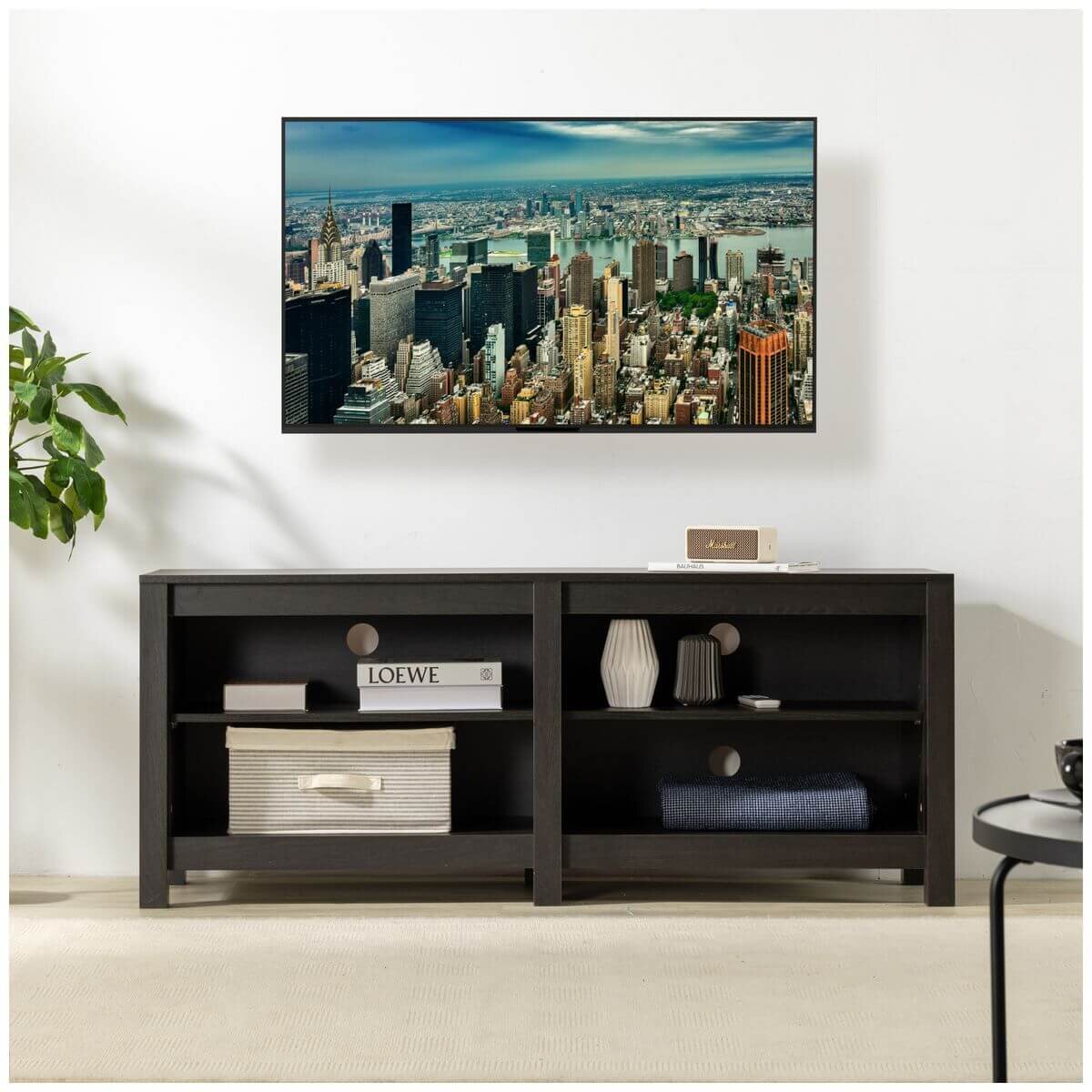 Zinus Camden 147cm TV Cabinet - Dark Brown - Open Shelving - Cord Ports - AU-UTOTV3-16E