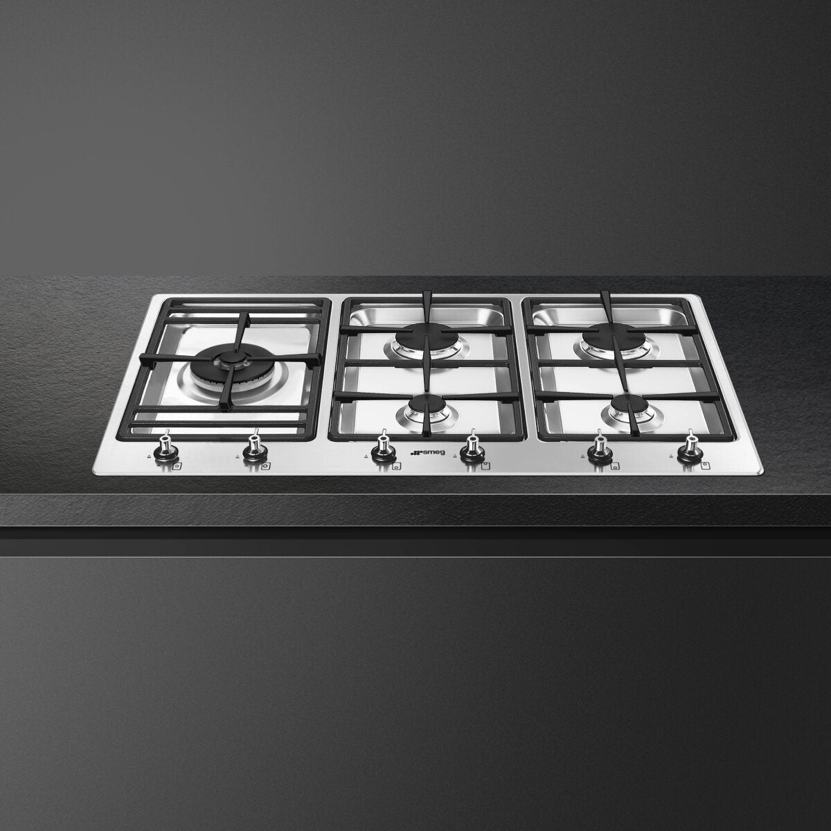 Smeg 90cm 5 Burner Gas Cooktop - Stainless Steel - 18MJ Wok Burner - Ultra Low Profile - PSA9062