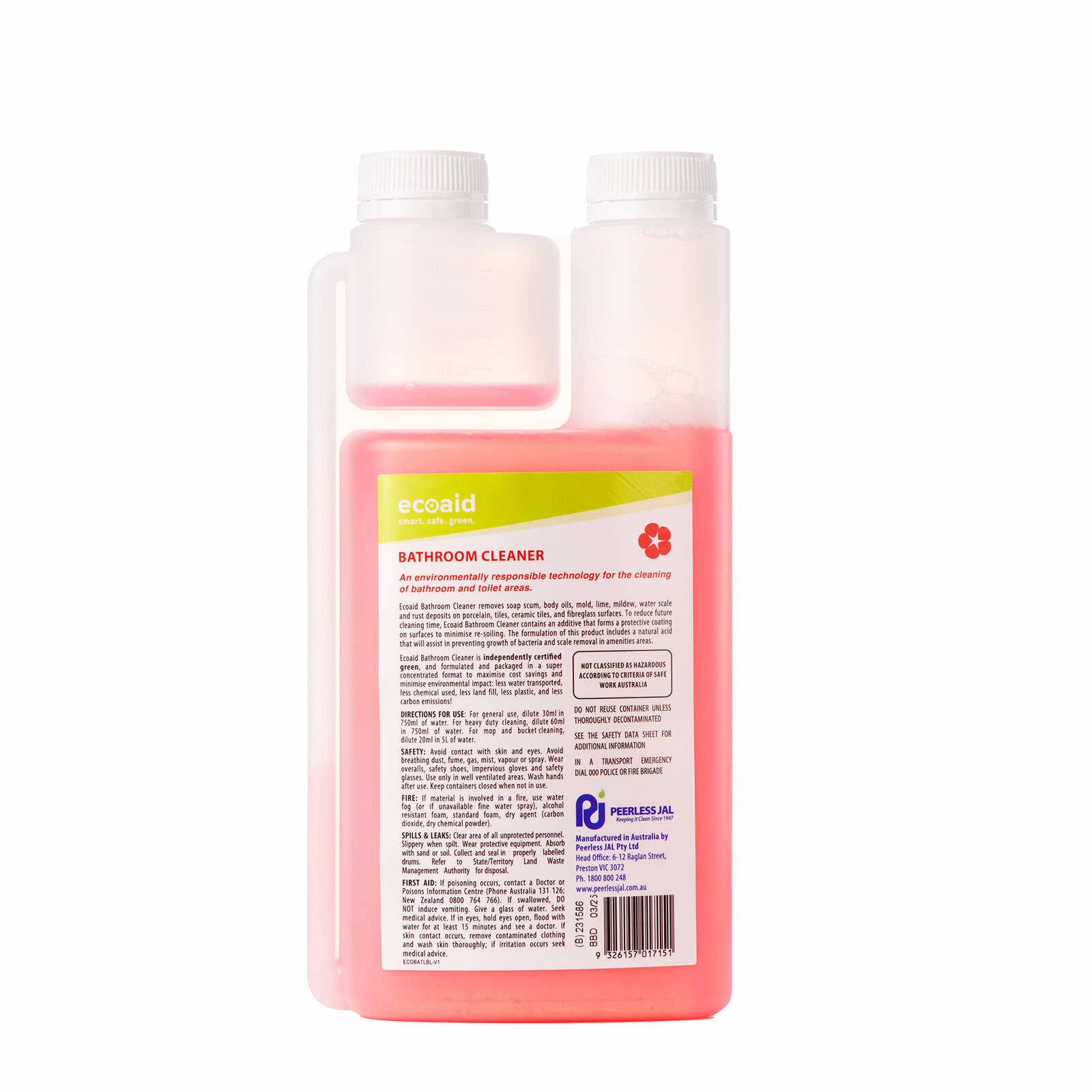Peerless JAL 1L Ecoaid Anti Bacterial Concentrated Bathroom Cleaner