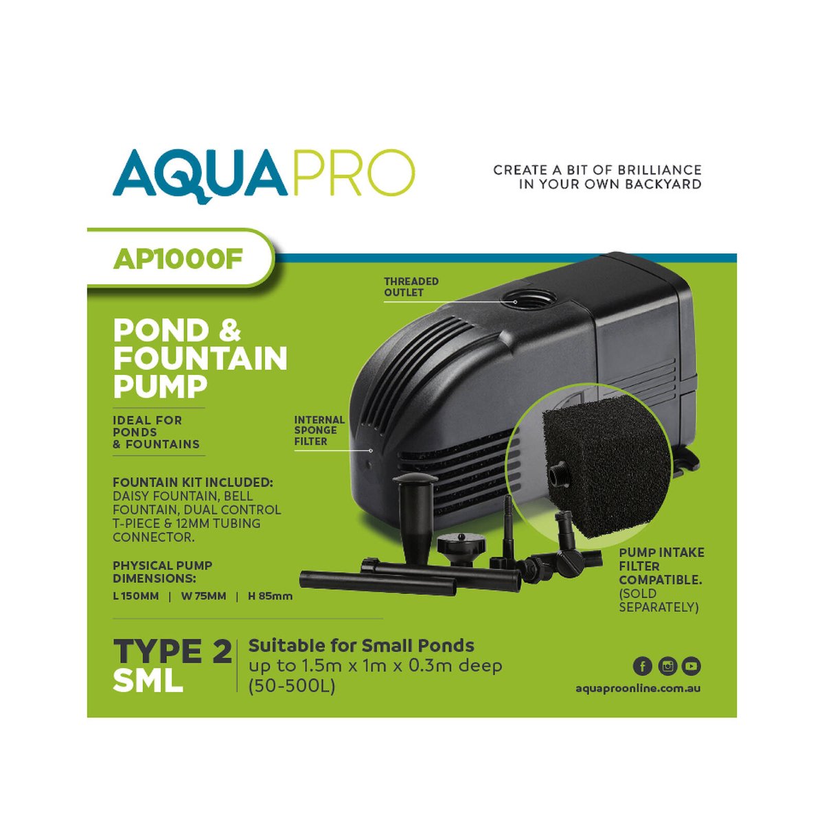Aquapro AP1000F Pond Pump - 1000L - Submersible - Silent Operation - SuperSaverAU - view 3